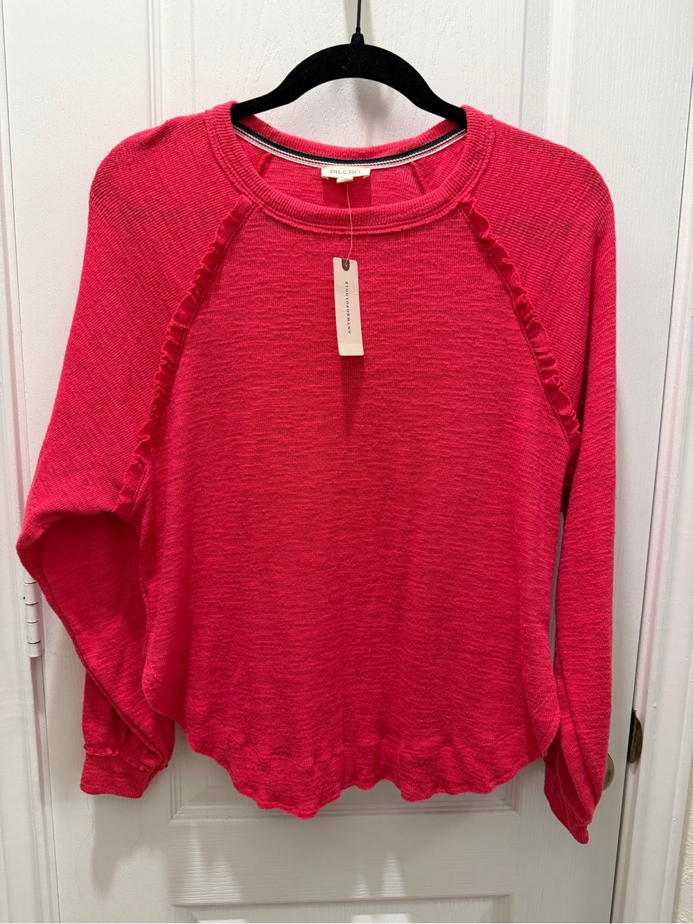 Anthropologie Pilcro hot pink long sleeve top with ruffle details Size XXS